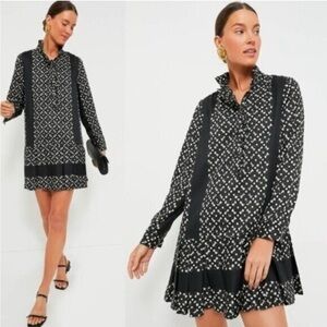Tuckernuck Black Geo Tate Tencel Long Sleeve Drop Waist Mini Dress Size M